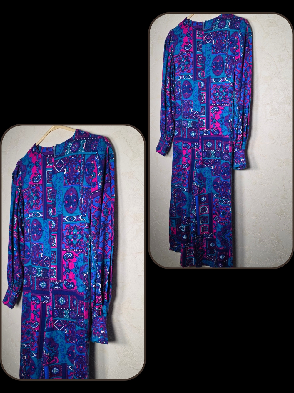 Vtg 60s 70s Psychedelic Patchwork Wide Leg Jumpsuit Long Sleeve Retro Size Small